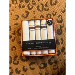 French Connection Men's 5 Pack Luxury Handkerchiefs, White Striped